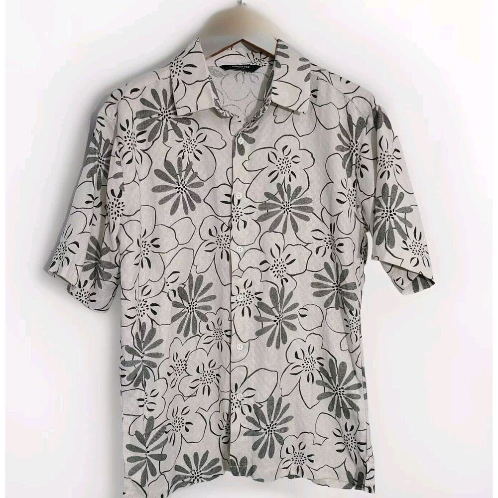 Kenneth Cole New York Men's Short Sleeve Button Up Black Gray Floral Tropical XL